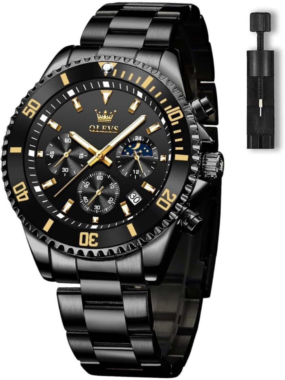 Men's All Black Premium Solid Stainless Analog Rotatable Bezel Round Steel Watch